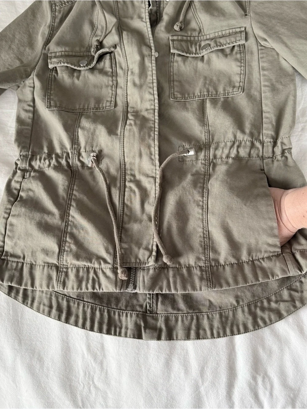 H&M Olive Green Utility Jacket with Drawstring Waist